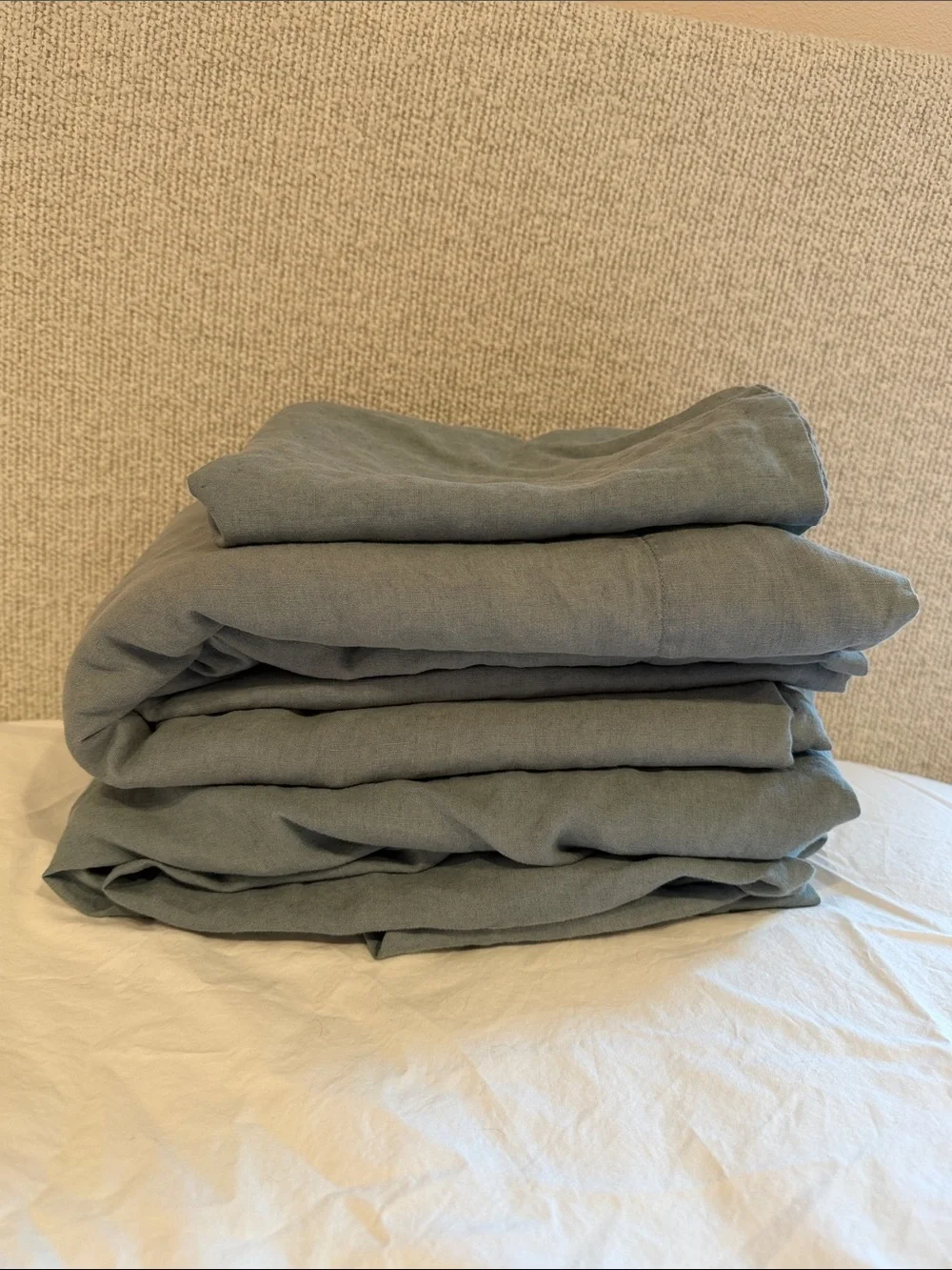 Quince European Linen Dusty Blue Sheet Set - Only 1 pillowcase Queen